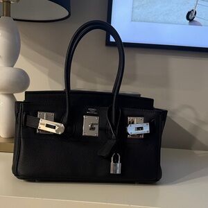 Black Leather Handbag birk shoulder size Hermes